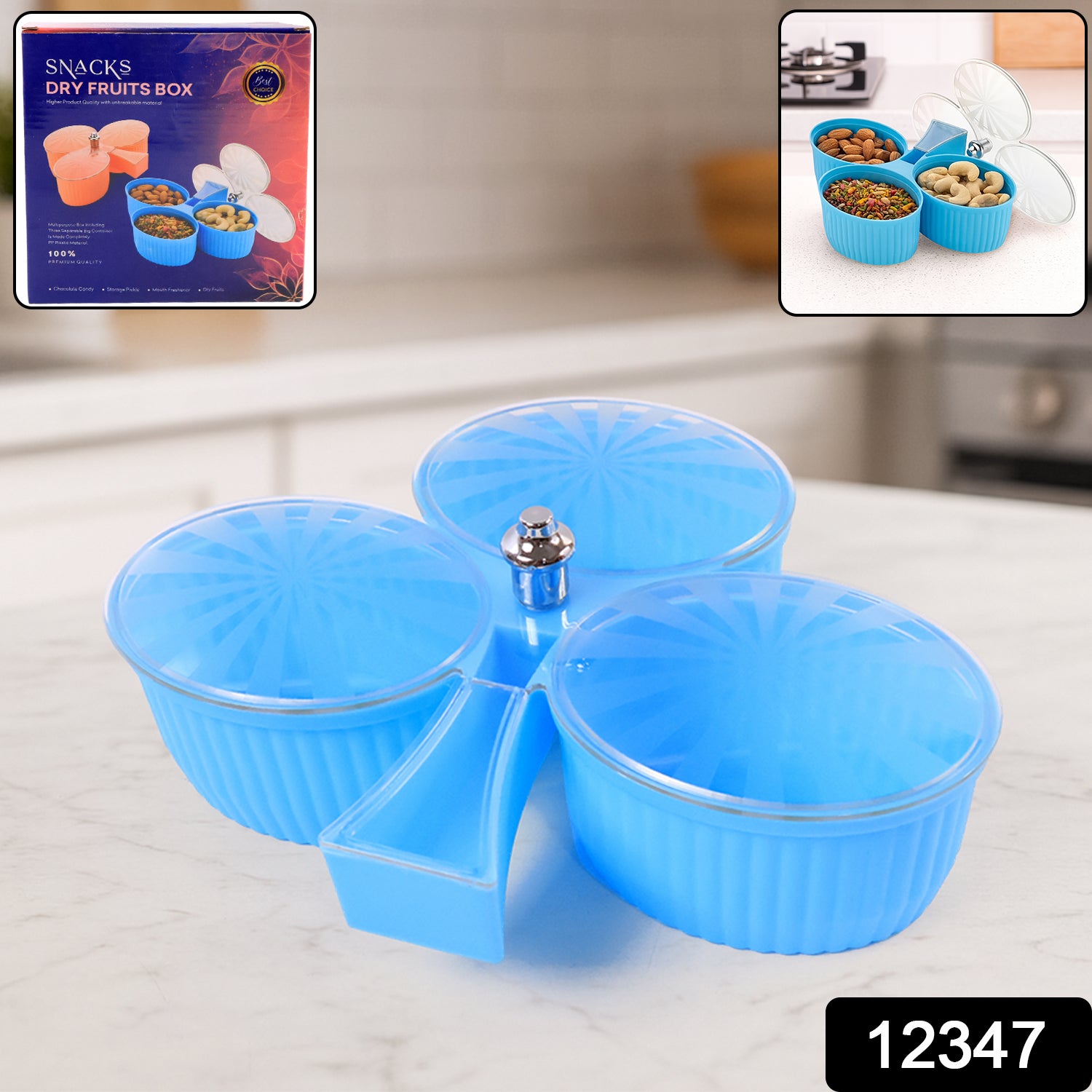 Premium 3-compartment Revolving Dry Fruit Box (1 Pc) Premium 3-compartment Revolving Dry Fruit Box (1 Pc)